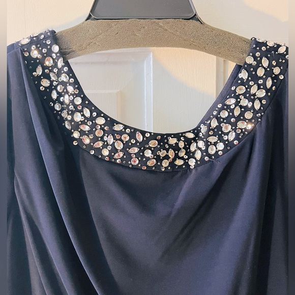 NWOT ALEX EVENING NAVY BLUE Ruched Sheath Dress with 3/4 Sleeves. Size 16. - Picture 3 of 8